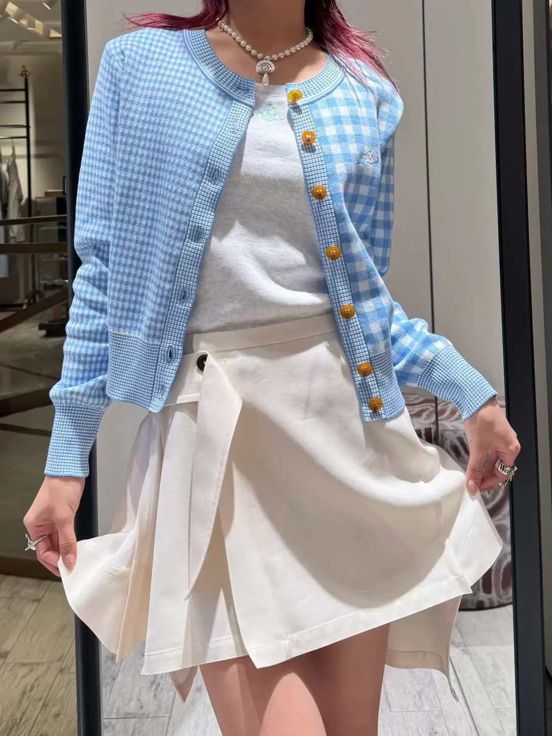 vivienne west wood queen mother 25 new autumn and winter embroidery splicing knitted round neck cardigan S M L